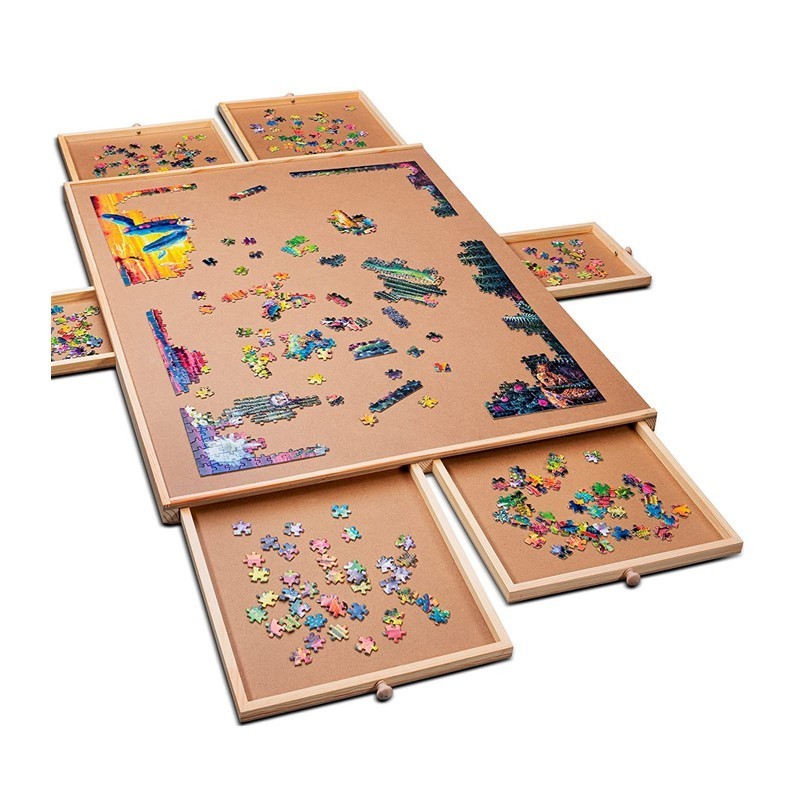 Portable Wooden Puzzle  Board Jigsaw Table With 6 Drawers