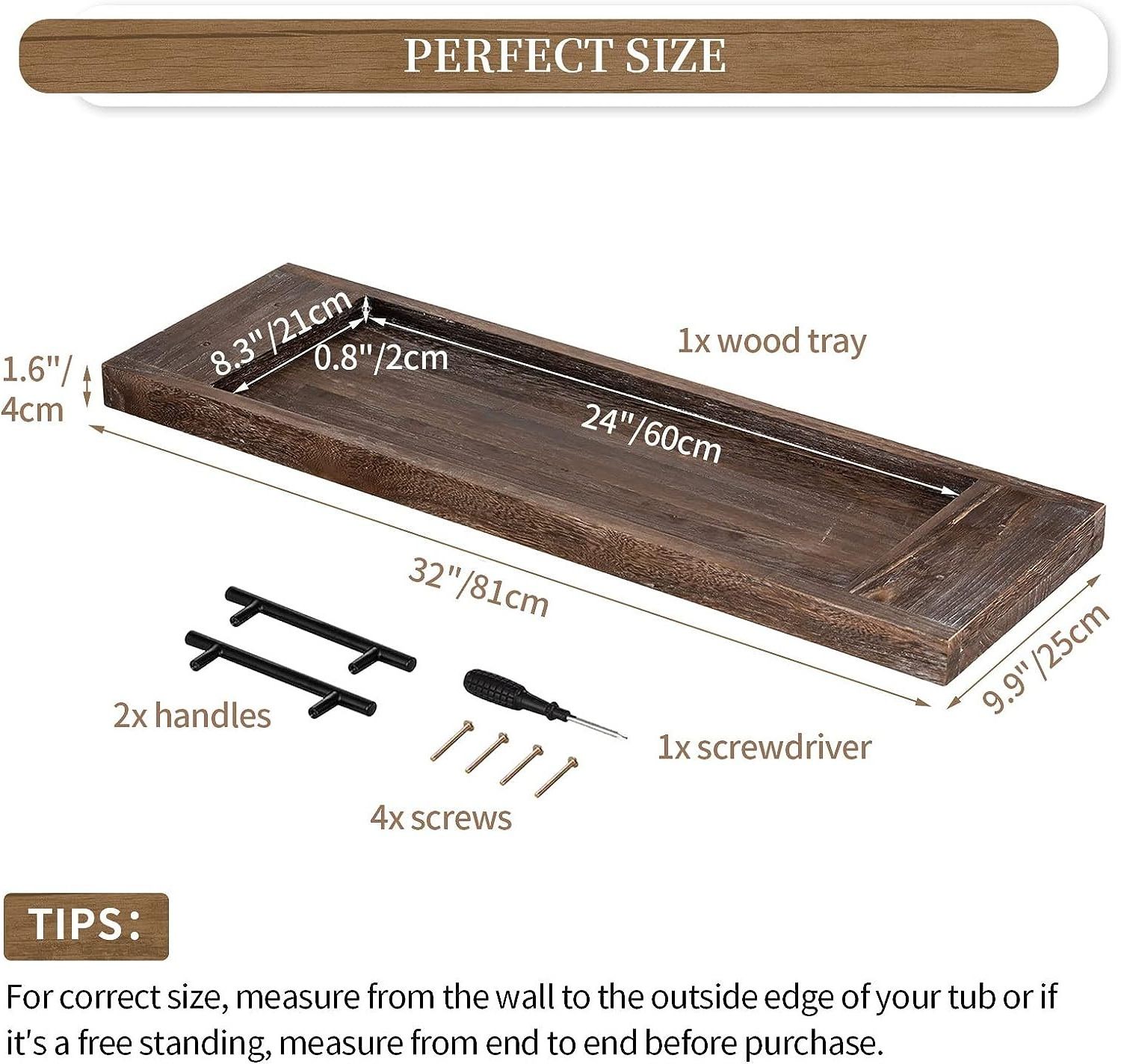 Wood Tub Trays Table Extra Large Rustic Bathtub Shelf Across Tub Wooden Serving Tray with Handles for Bathroom