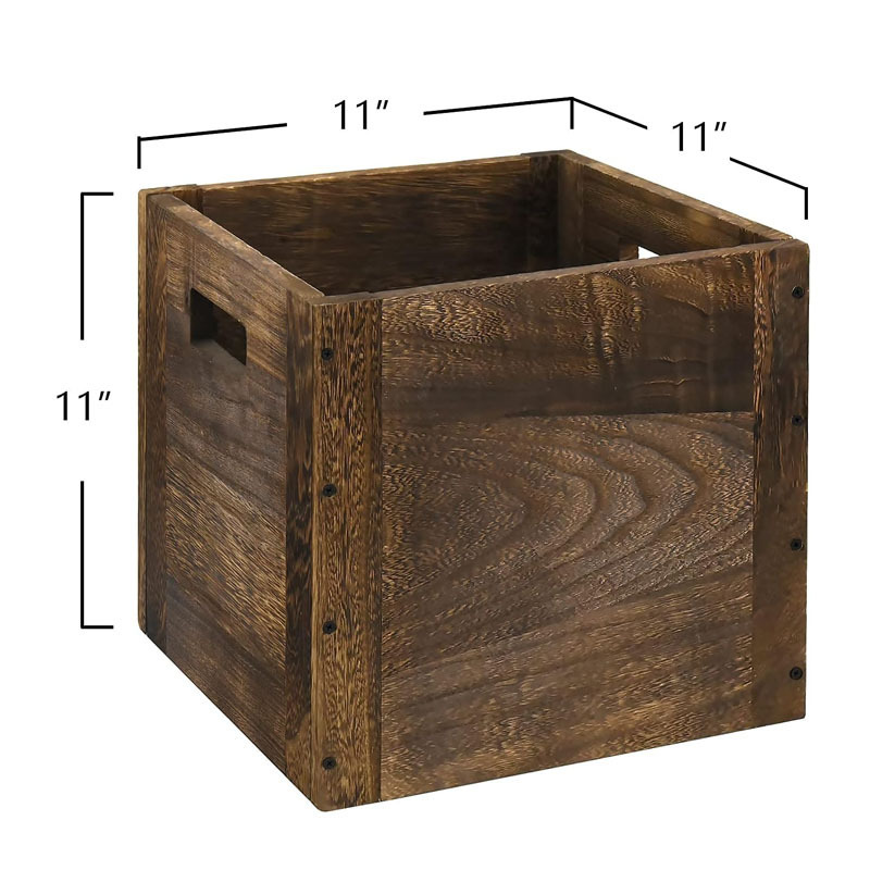 Wood Decorative Storage Cube Boxes with Handles Rustic Brown Large Storage Baskets For Shelves Stackable Cube Containers