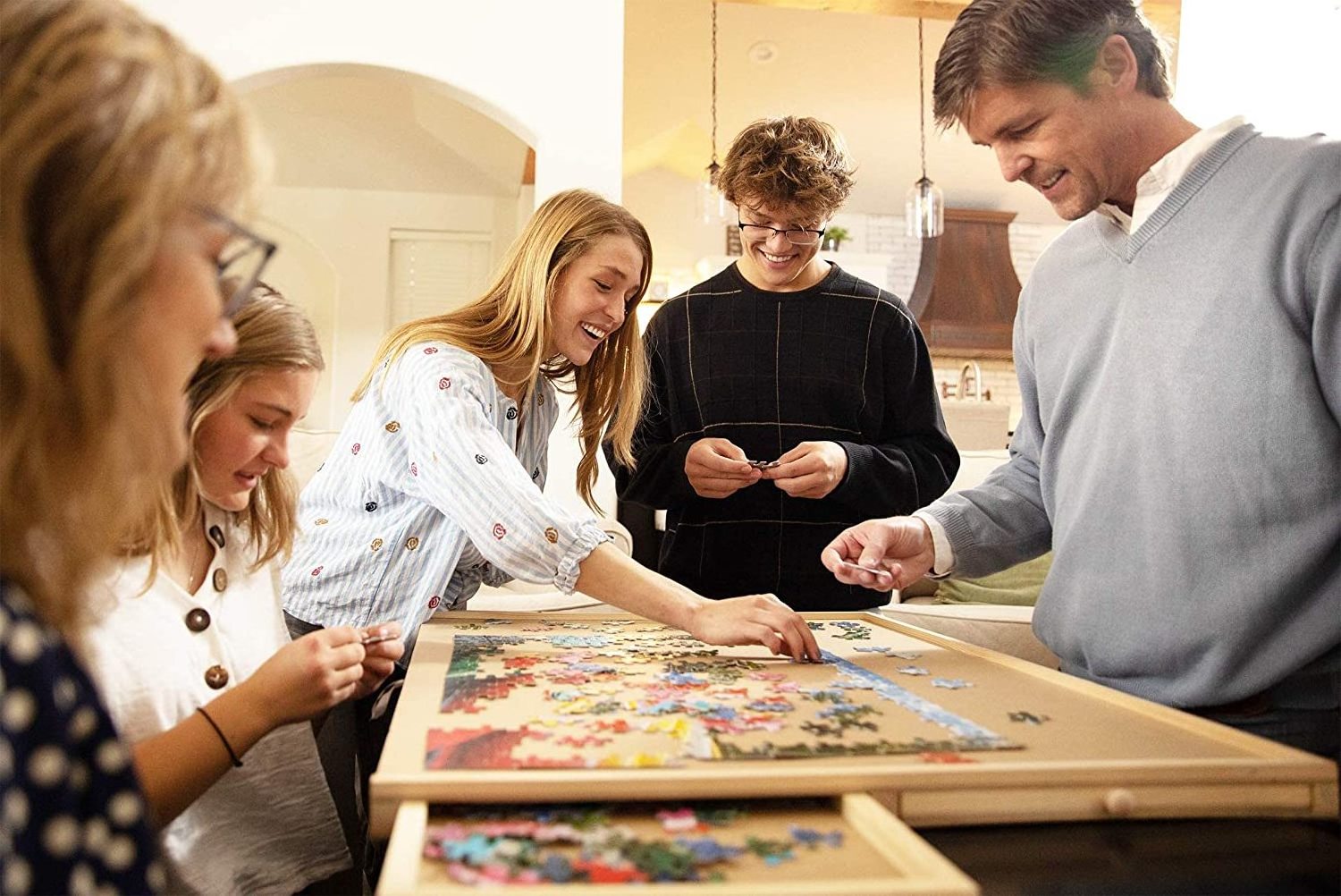 Portable Wooden Puzzle  Board Jigsaw Table With 6 Drawers