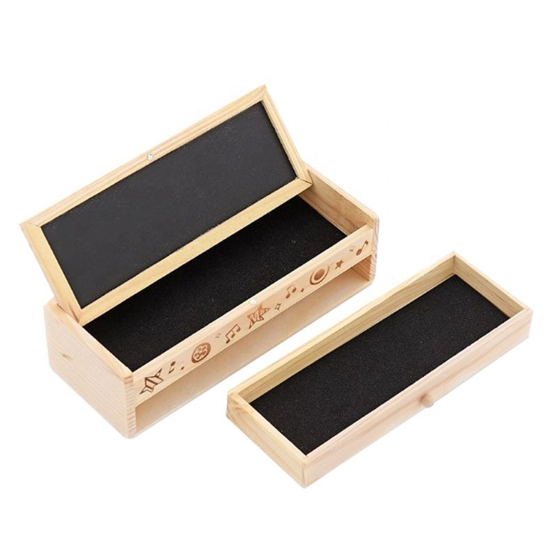 Multi Functional Back To School Bamboo Pencil Box Double Layer Kids Wooden Pen Box