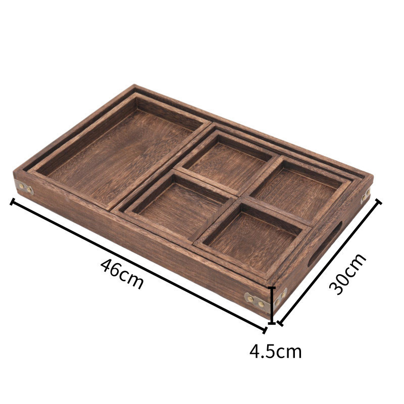 Set of 7 Rustic Wooden Serving Trays with Handle Decorative Serving Food Nesting Wood Multipurpose Trays