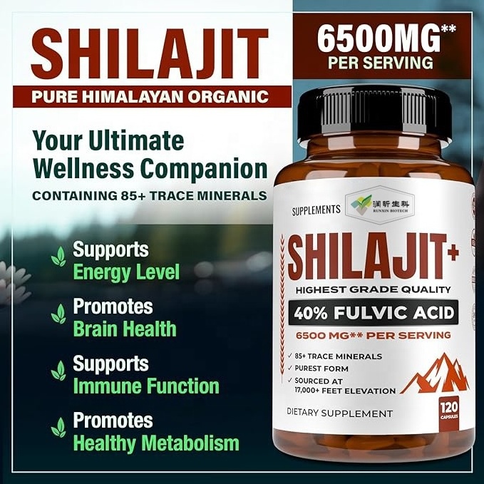 OEM shilajit resin pure himalayan shilajit capsules puro natural extract 10% 40% fulvic acid original pills shilajit capsules