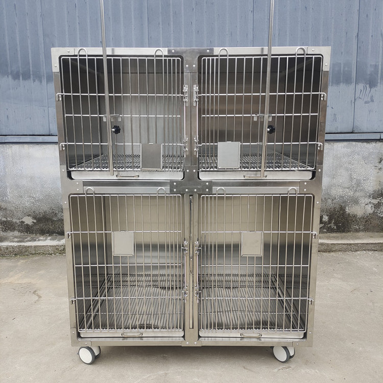 High Quality Kennel Pet Dog Cages Veterinary Cages Stainless Steel  Cat Dog Cage 4 Wheels