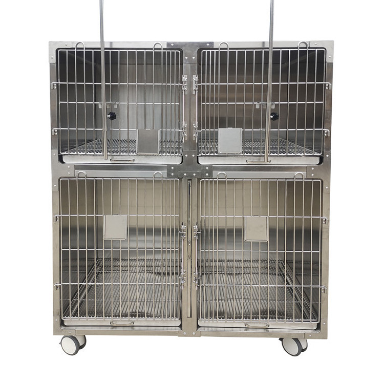 High Quality Kennel Pet Dog Cages Veterinary Cages Stainless Steel  Cat Dog Cage 4 Wheels