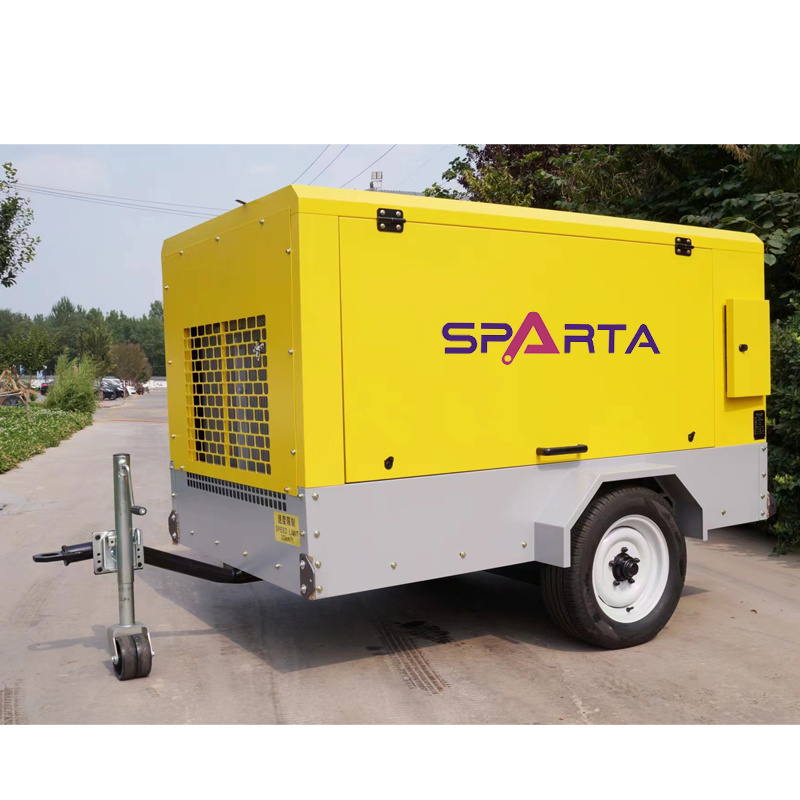 Sparta 185 Cfm 5m3 8bar 116psi 42KW Diesel Mobile Screw Air Compressors for Drilling