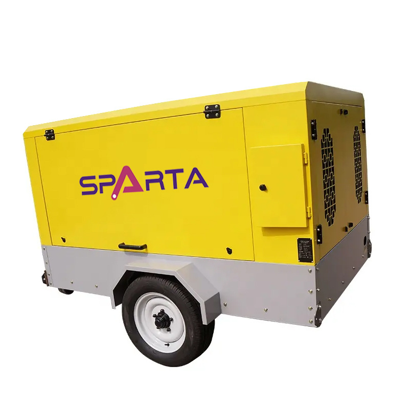 Sparta 185 Cfm 5m3 8bar 116psi 42KW Diesel Mobile Screw Air Compressors for Drilling