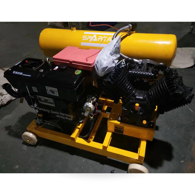 Portable 8bar 16Bar 40cfm 12V Diesel Powered Piston Air Compressor for Mobile Tires Repair