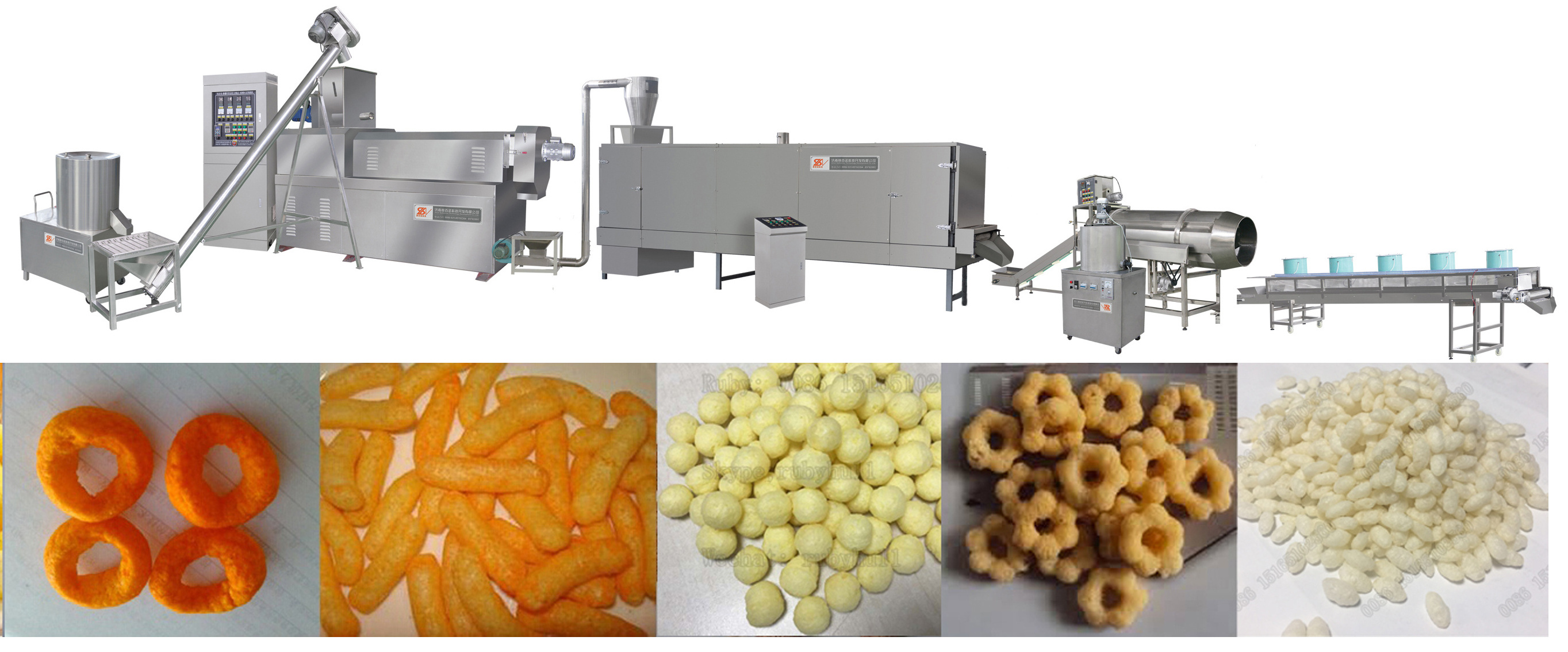 Rice cracker corn snacks making machine puffed food processing line