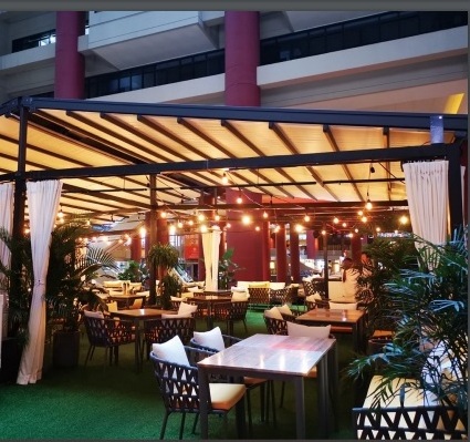 Outdoor Motorised Aluminum Metal PVC Roof Shade Modern Pergola