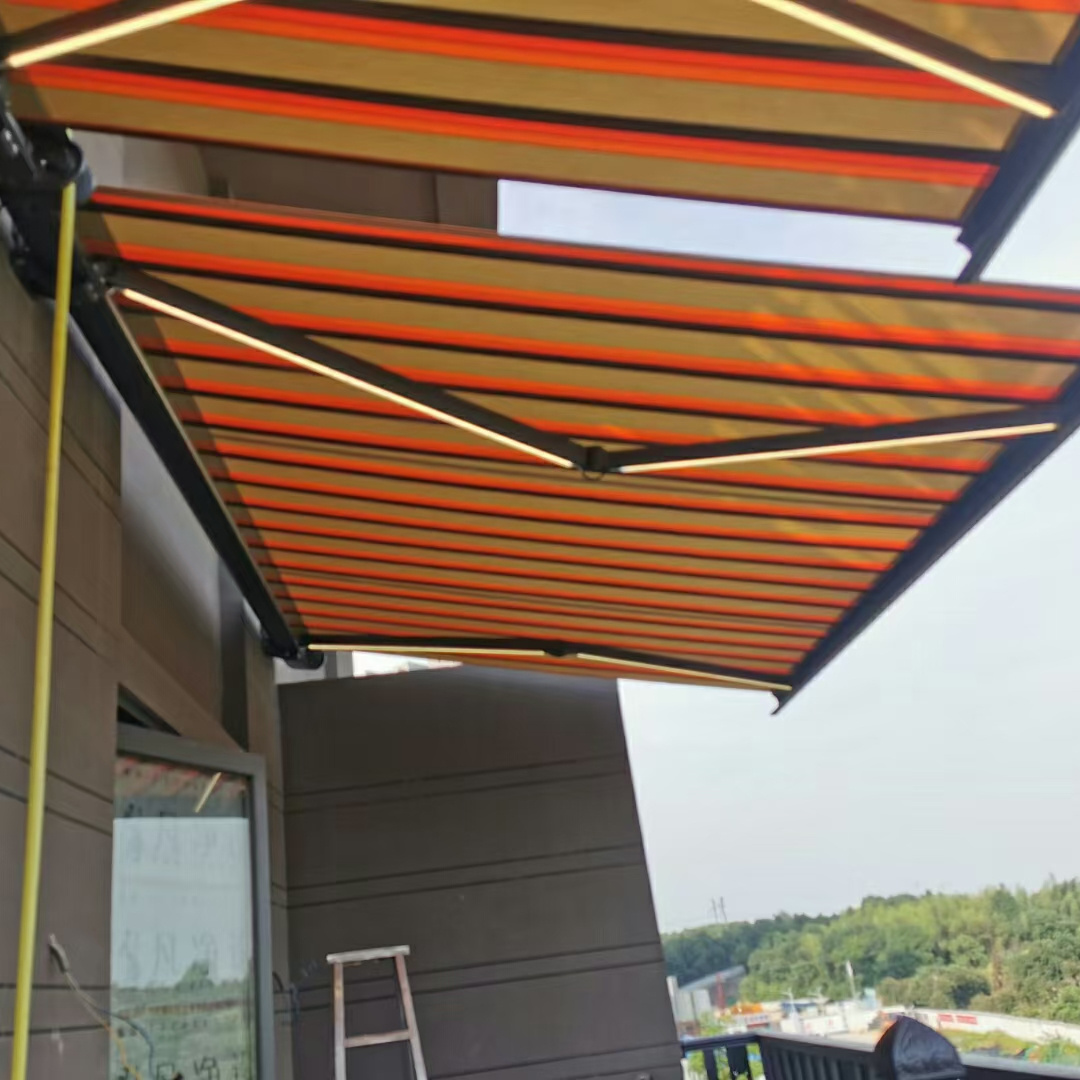 Wholesale Sunshade Folding Arm Motorized Outdoor Retractable Awning Full Cassette Awning With Led Light