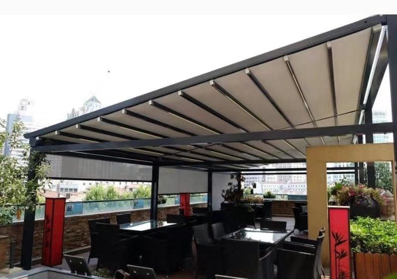 Outdoor Motorised Aluminum Metal PVC Roof Shade Modern Pergola