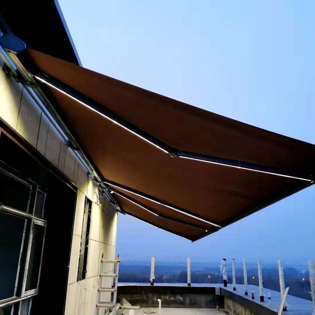 Wholesale Sunshade Folding Arm Motorized Outdoor Retractable Awning Full Cassette Awning With Led Light