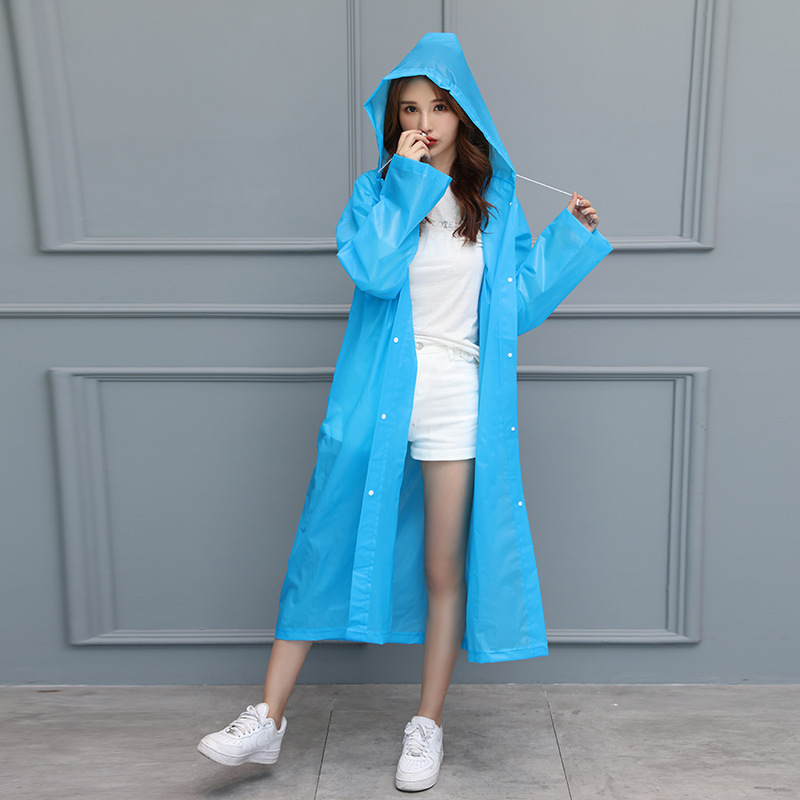 Reusable Impermeable Raincoat Women Men Outdoor Rainwear Frosted Thickened Adult Clear Portable EVA Hooded Rain Jacket