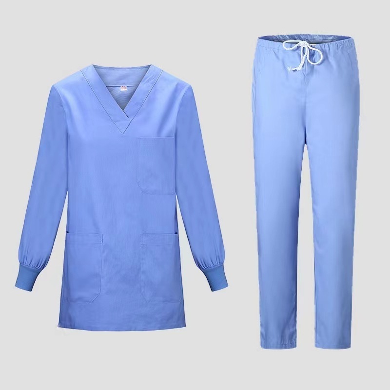 OEM Dental Surgeon Surgical Clothing Split Body Hand Wash Suit Elastic Quick Drying Hospital Nurse Set Zip V Neck Scrubs Uniform