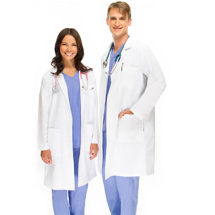 Wholesale Professional Unisex Cotton Polyester Hospital Uniforms Medical Science Doctor Nurse Wear White Lab Coat