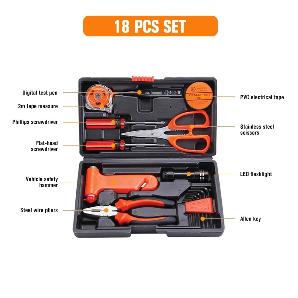 18pcs home hand tool set household woodworking combination toolbox auto repair kits gift toolkit manual garden tools