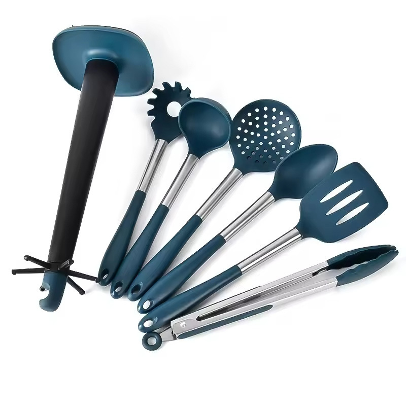 Hot Selling 7-Piece Stainless Steel Kitchen Cooking Tool Set Includes Spatula Spoon Food Clip Silicone Kitchenware Essentials