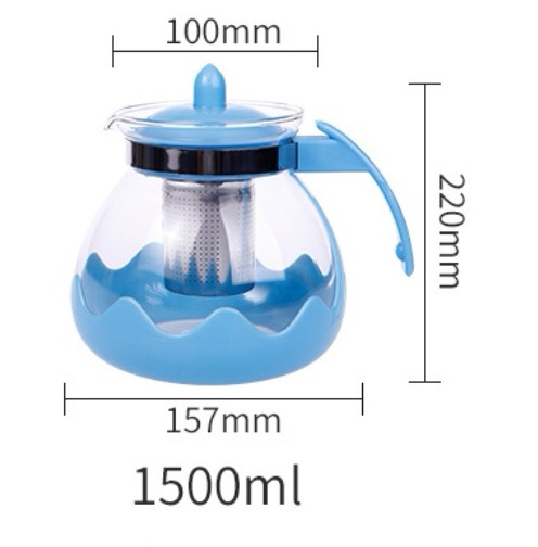 Pakistan Hot Sale 303 Glass Tea Kettle With Removable Filter 1.5L Multi-Function Coffee Pot With Plastic Handle Heat Teapot