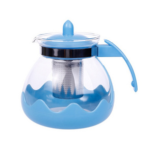 Pakistan Hot Sale 303 Glass Tea Kettle With Removable Filter 1.5L Multi-Function Coffee Pot With Plastic Handle Heat Teapot