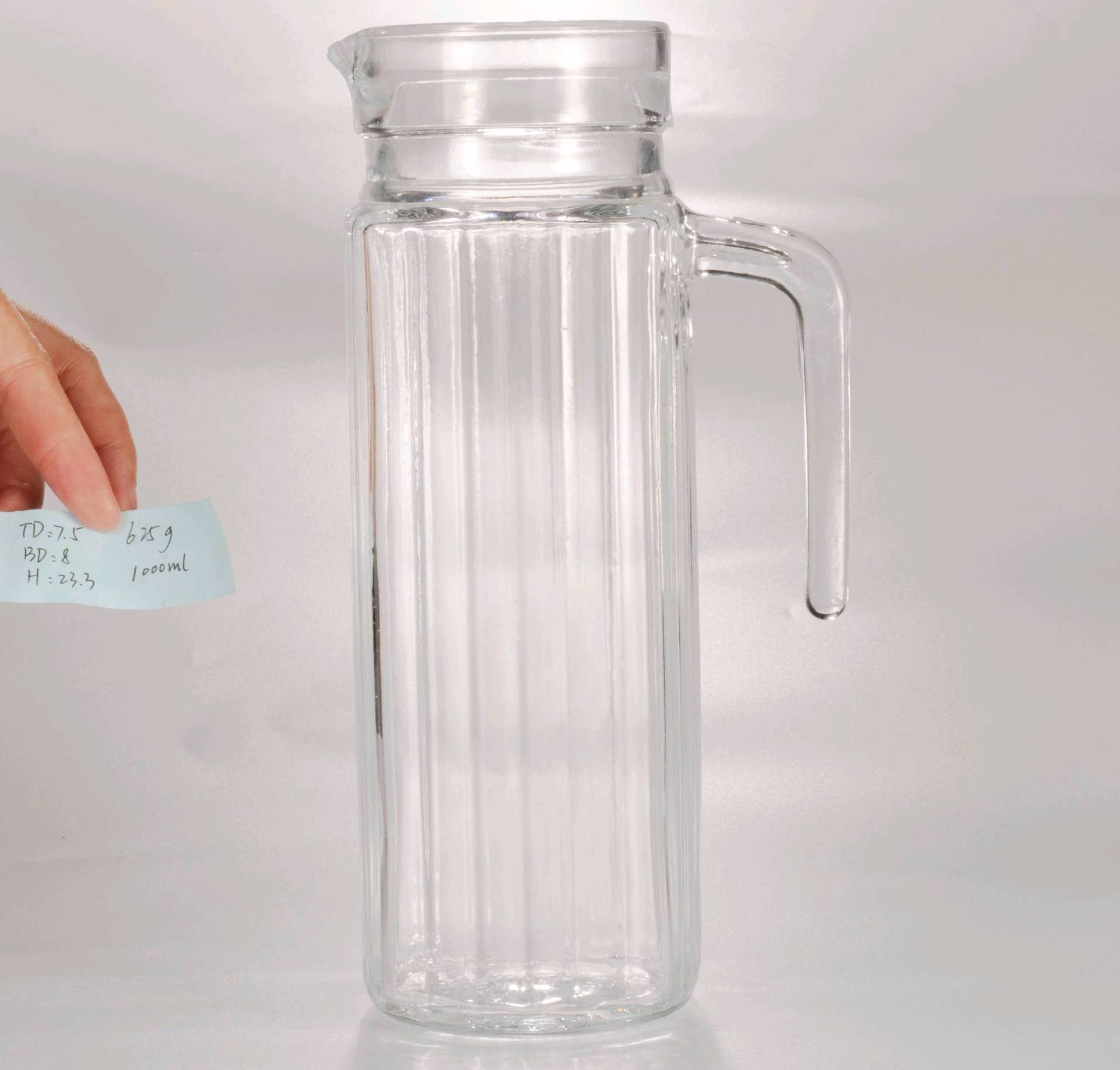 Restaurant Water Glass Jug  jar With Handle & Spout Vertical Stripe 1L Square Daily Use Milk Juice Drinking Pots  With  Lid