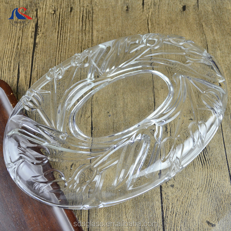 Oval Shape Engraved Tulips Design Clear Glass Plate For Fruits Candy Nuts Glass Factory Bulk Food Tray For Dumplings KTV Plato