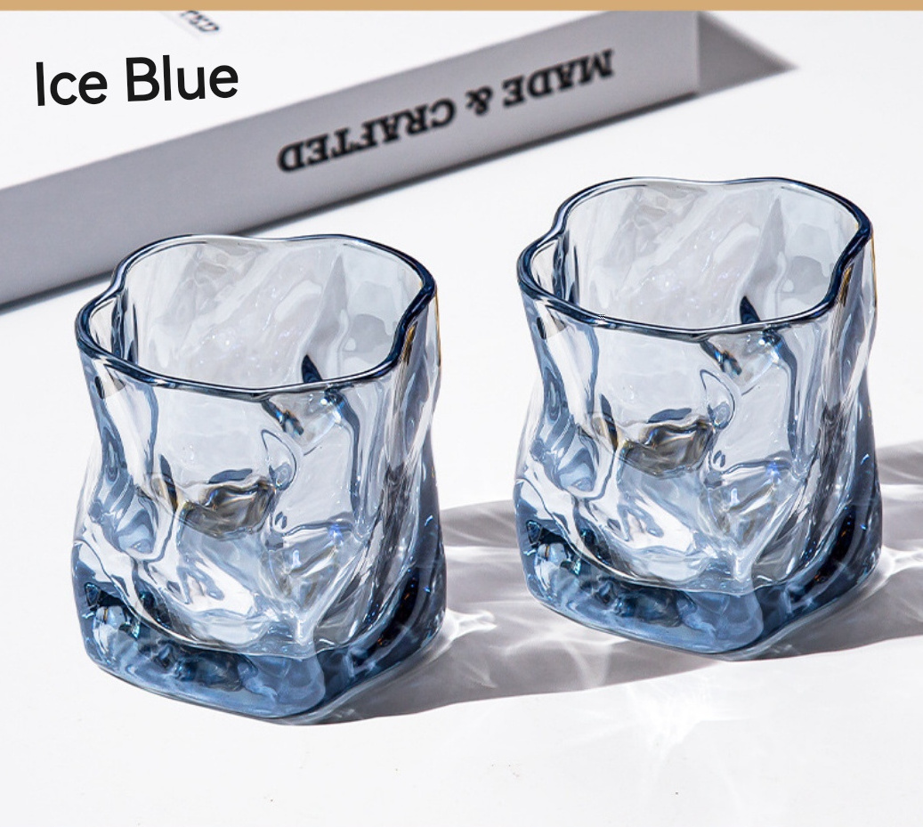 Factory Wholesale Irregular Twisty Rock Glass Cups Crystal Quality Wrinkled Tumblers 200ml Short Personalized Whiskey Glasses