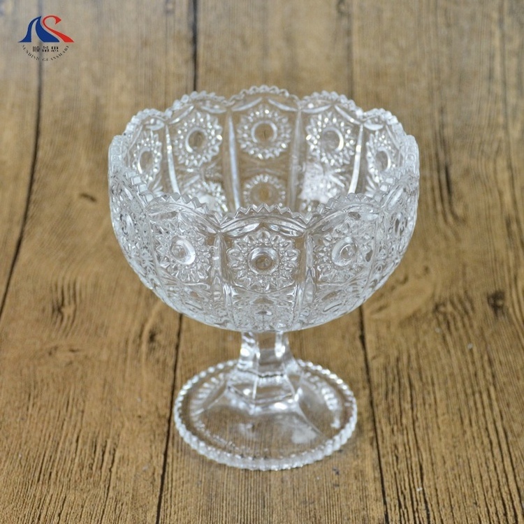 Middle East Turkish Flower Engraved Glass Ice Cream  Bowl with Stem mini salad server  fruit serveing cup