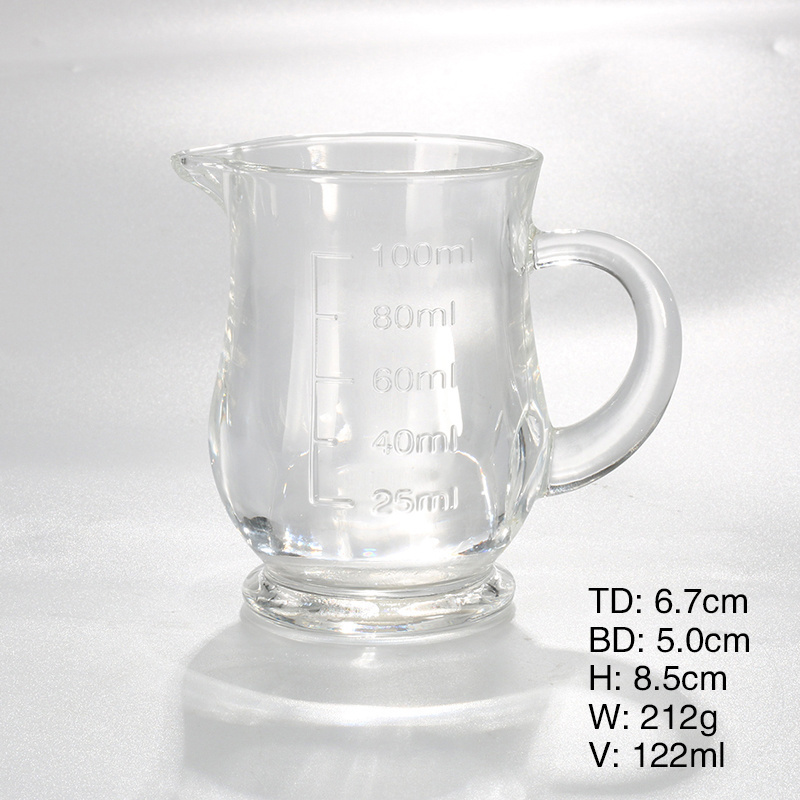 Food Grade 100ml Glass Measuring Mug with Spout Tumbler with Handle with small  scale cup for kitchen