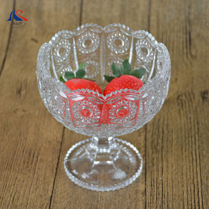 Middle East Turkish Flower Engraved Glass Ice Cream  Bowl with Stem mini salad server  fruit serveing cup