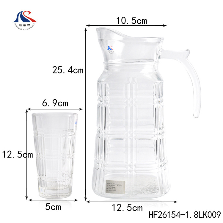 G-Horse High Quality 1.8L Square Cold Water Glass Jug Large Capacity 1800ml Juice Pitcher With Lid  Handle Restaurant Tea Pot