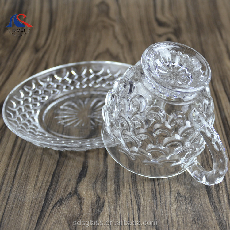 Wholesale Fashionable Fish Scales Crystal mug 12PCS Glass Coffee Tea Cup and Saucer Set Mocha Cups With Handle Copas De Te Cafe