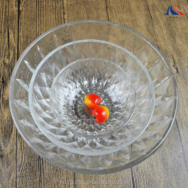 22cm Large Rhomboid Diamond Cut Huge Glass Punch Bowl For Salad Dessert Dish Food Stirring Container 9 Inch Egg-Beating Bowls