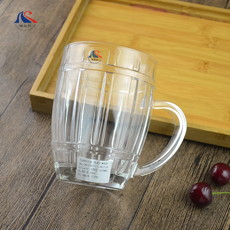 Ins Popular Oak Barrel Shape Beer Glass Mug Juice Drinks Glasses Big Volume 500ML Drink Cup With Handle 17OZ Drinking Glassware