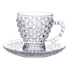 Wholesale Fashionable Fish Scales Crystal mug 12PCS Glass Coffee Tea Cup and Saucer Set Mocha Cups With Handle Copas De Te Cafe