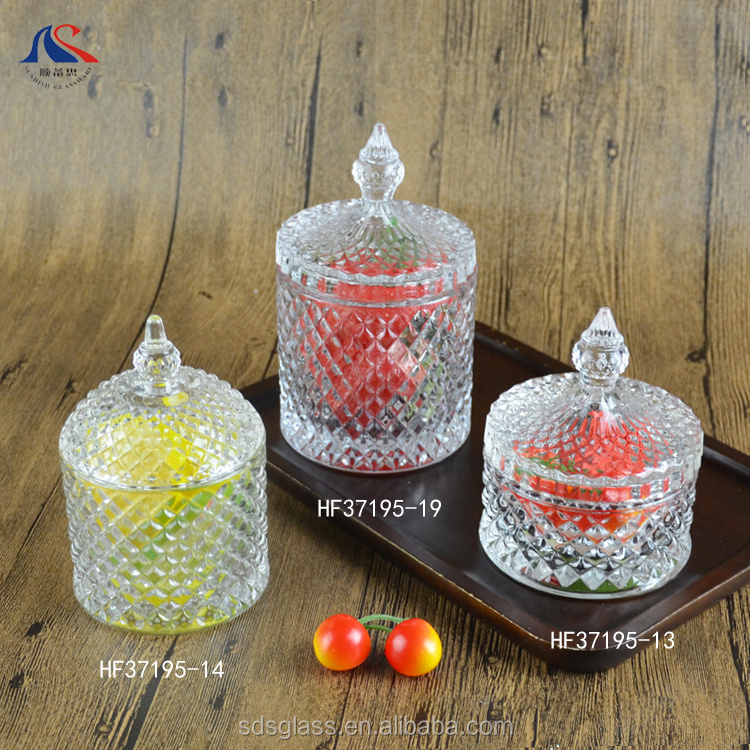 Factory Wholesale Can Shape Relief Roman Column Glass Candy Jar Cylindrical Candle Holder With Lid Caviar Storage Box Canister