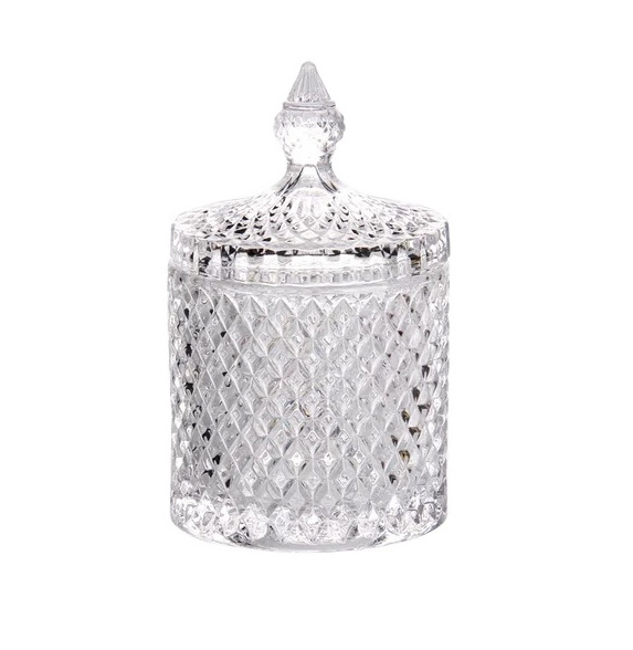 Factory Wholesale Can Shape Relief Roman Column Glass Candy Jar Cylindrical Candle Holder With Lid Caviar Storage Box Canister