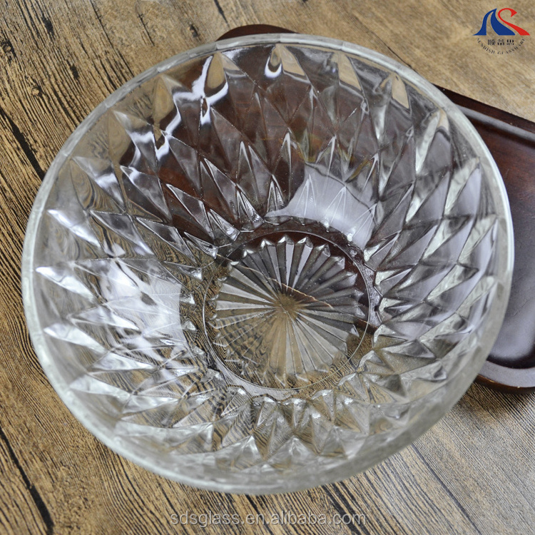 22cm Large Rhomboid Diamond Cut Huge Glass Punch Bowl For Salad Dessert Dish Food Stirring Container 9 Inch Egg-Beating Bowls