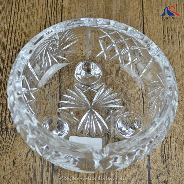 14.5cm Engraved Round Clear Glass Ashtray 3 Legs High Quality Wholesale Cigar Ash Footed Bowl Cigarette Ashes Container Mortar