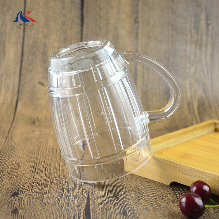 Ins Popular Oak Barrel Shape Beer Glass Mug Juice Drinks Glasses Big Volume 500ML Drink Cup With Handle 17OZ Drinking Glassware