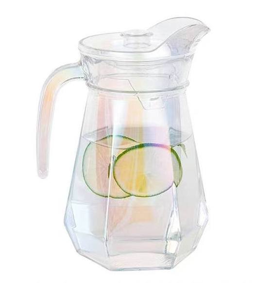 1.1L Iron Plated Glass Kettle 1300ml Drinking Jug Hexagonal Bottom Water Beer Juice Pitcher Colored Glasses Amber Grey Colorful