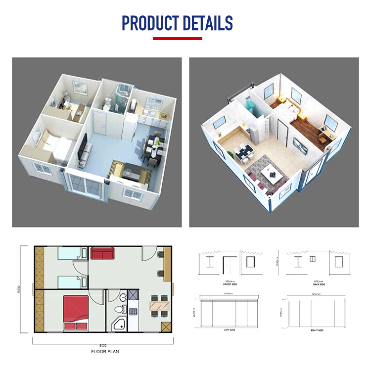 SH Two Story Foldable Expandable Prefab Beach Tiny Homes 3 Bedroom House On Wheels With Bathroom And Kitchen