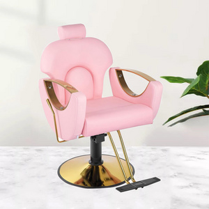 Modern Luxury Beauty sloon furnitury Recliner Hair Salon Chair Pink and Gold Washing Barber Salon Chairs