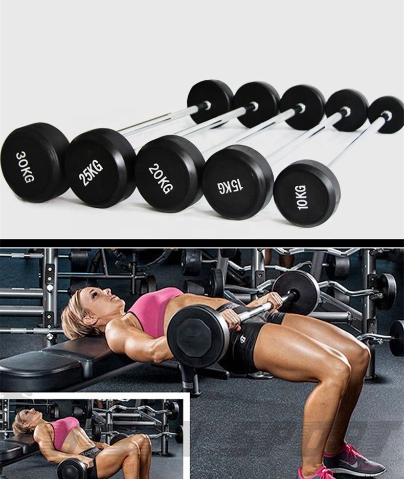 Standard Gym Powerlifting Training Rubber Fixed Curl Dumbbell Barbell Black And Dumbbell Set Black Weightlifting Barbell Weigh