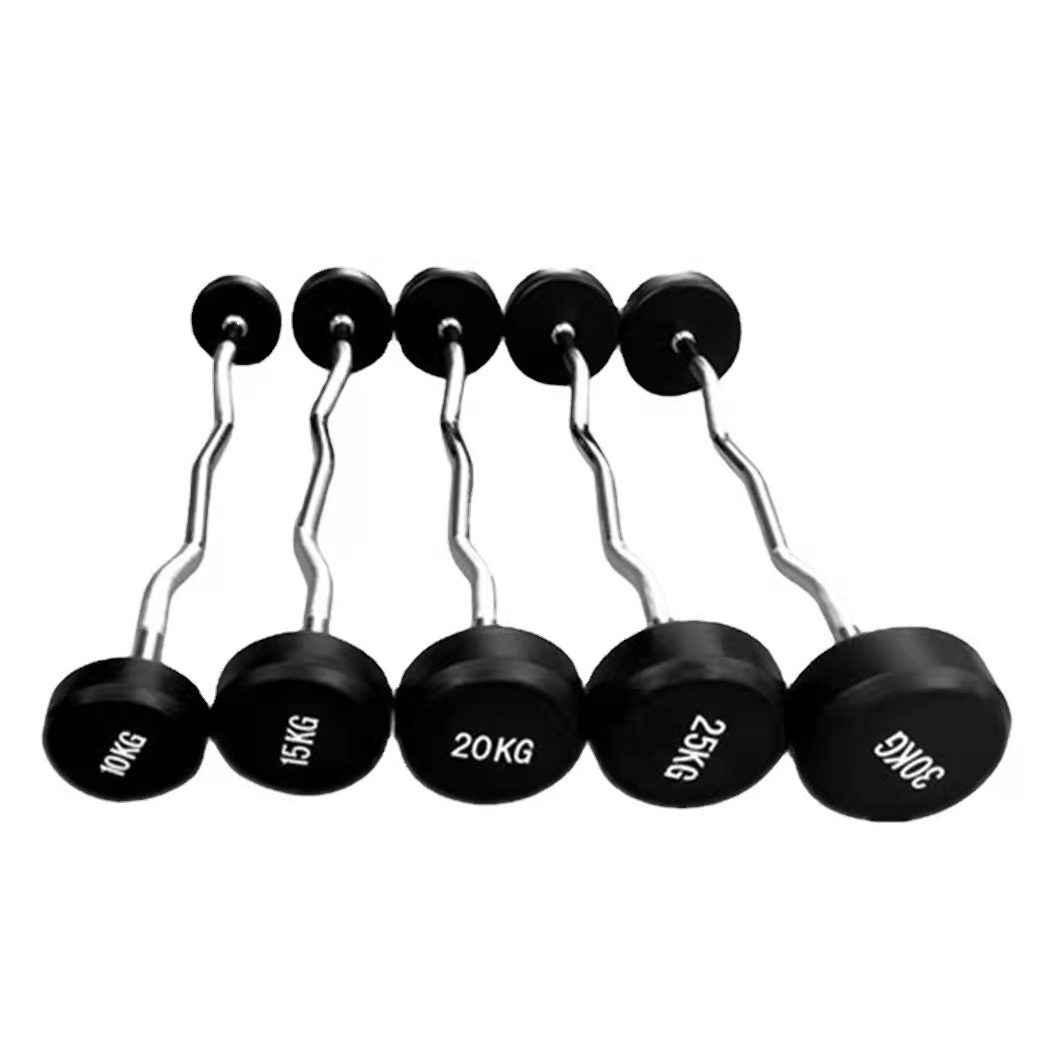 Standard Gym Powerlifting Training Rubber Fixed Curl Dumbbell Barbell Black And Dumbbell Set Black Weightlifting Barbell Weigh