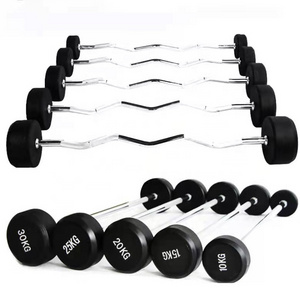 Standard Gym Powerlifting Training Rubber Fixed Curl Dumbbell Barbell Black And Dumbbell Set Black Weightlifting Barbell Weigh