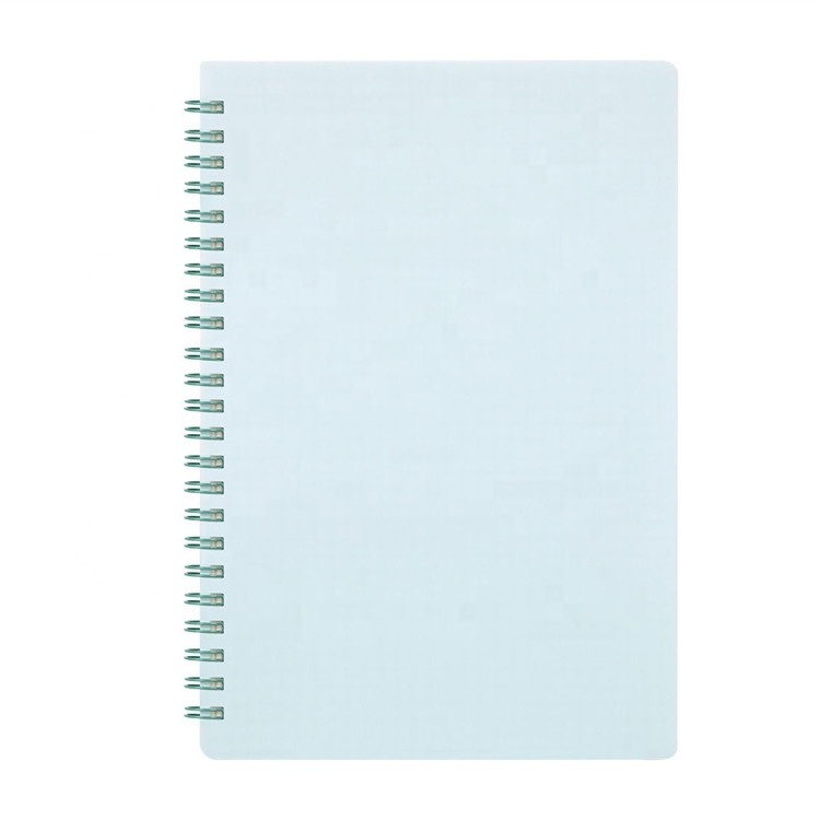 Plastic Cover Double Coil Bound Grid Lined Inner Pages A5 B5 Size Spiral Notebook with Transparent Cover