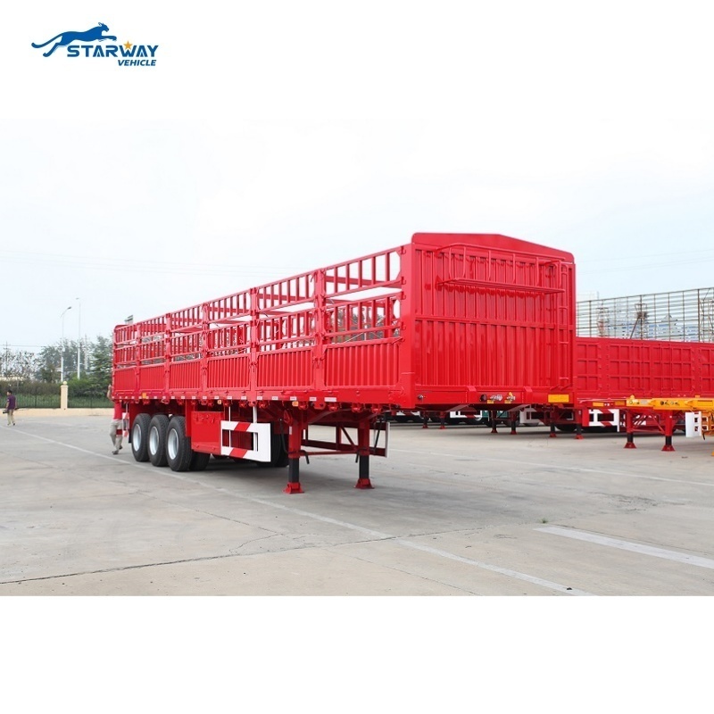 Manufacture Load 100 Tons Cattle Trailer Livestock Trailer 3 Axles Cargo Animal Sugar Cane Transport Stake Fence Semi Trailer