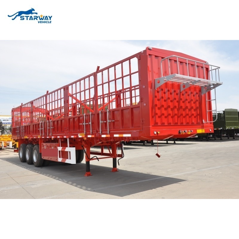 Manufacture Load 100 Tons Cattle Trailer Livestock Trailer 3 Axles Cargo Animal Sugar Cane Transport Stake Fence Semi Trailer