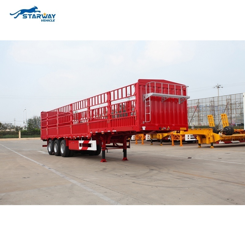 Manufacture Load 100 Tons Cattle Trailer Livestock Trailer 3 Axles Cargo Animal Sugar Cane Transport Stake Fence Semi Trailer